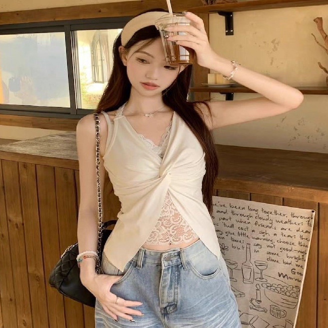 마리하우스 홀터넥 꼬임 레이스 나시