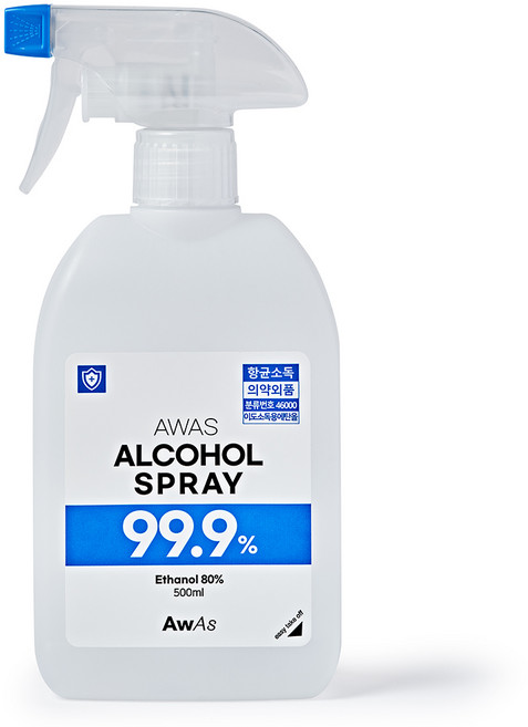 AWAS 에탄올 항균 살균 알콜 소독스프레이 HDPE 안전용기, 1개, 500ml