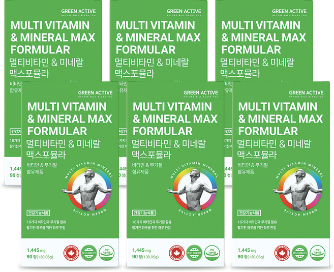 그린액티브 멀티비타민 & 미네랄 맥스포뮬라 1 445mg, 6개, 90정