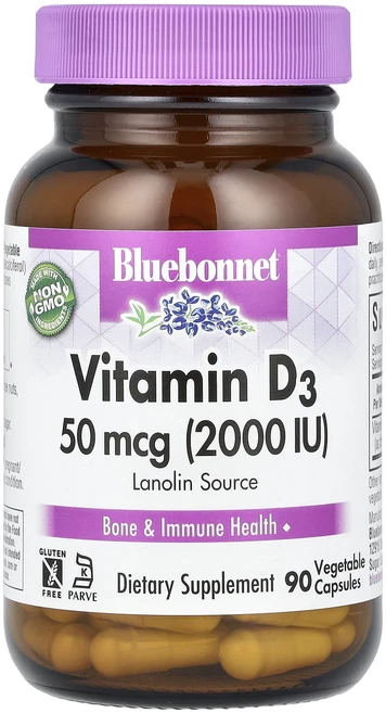 Bluebonnet Nutrition 비타민D3 50mcg(2000IU) 베지 캡슐 90정, 1개 - 쿠팡