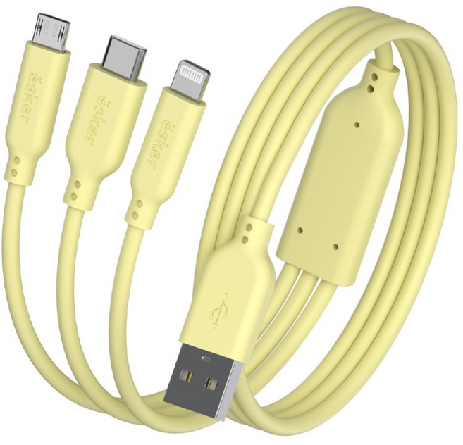 esker 3in1 고속충전 멀티 케이블 USB-A타입 1.5M, 1개, 레몬, 150mm