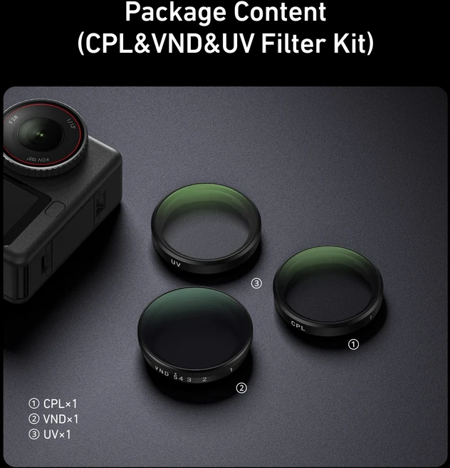 텔레신 CPL ND8 ND16 ND32 UV VND 퀵 릴리즈 렌즈 필터 (DJI 오즈모 액션 6용 프레임 포함) 6 세트, 04 CPL VND UV Set