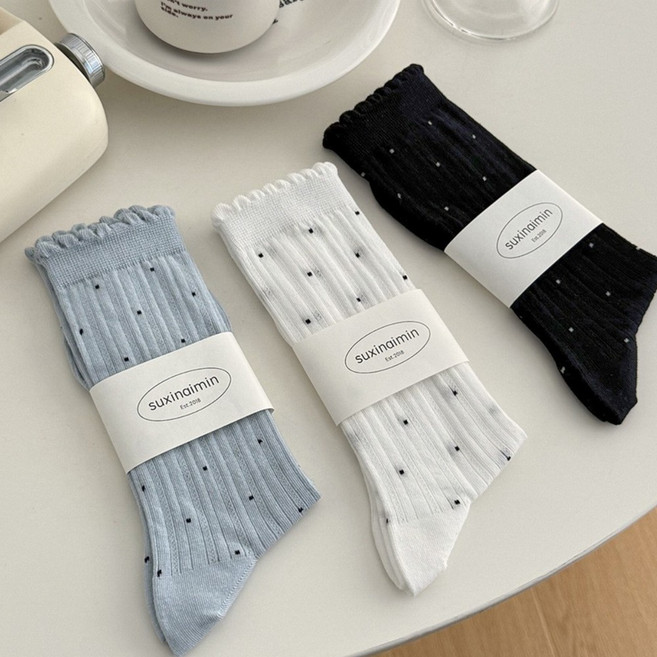 세이아 여성용 여름도트 시스루 레이스 양말 3개세트