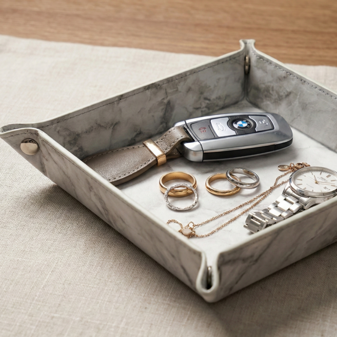 위즈쇼퍼 모던 래더 사각 트레이 현관 차키 악세사리 소품 정리함, WS그레이