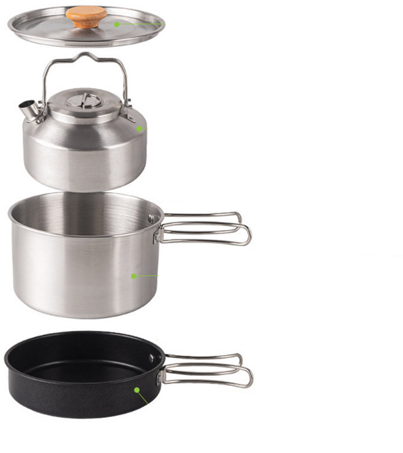 캠핑 스텐 냄비 주전자 후라이팬 3종 코펠 세트, 3종 코펠세트, 1개