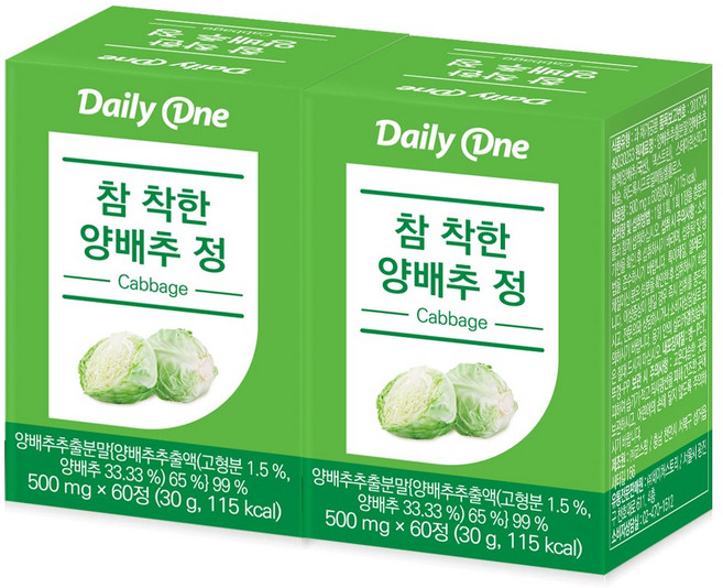 데일리원 참 착한 양배추 정 30g, 60정, 2개