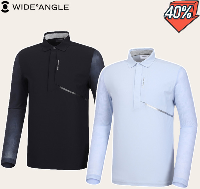 와이드앵글 남성 골프웨어 여름 긴팔 카라넥 슬리브 폴로 골프 티셔츠 WMM24235