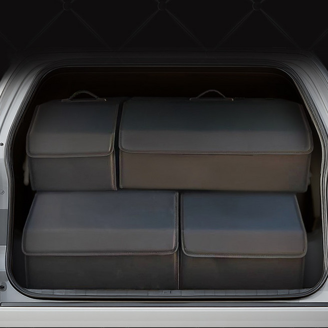 애플민트 다용도 자동차 차량용 트렁크 접이식 손잡이 수납 정리함, 블랙+매트