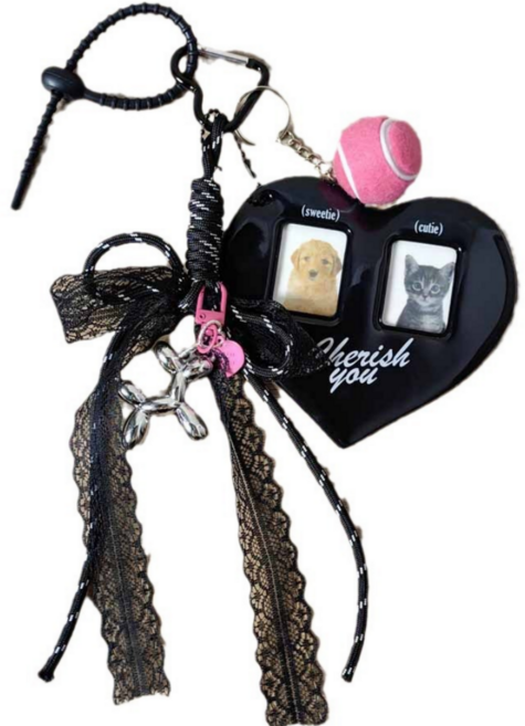 여성 가방 키링 가방참 키홀더 데일리 가방꾸미기 리본 스트랩 장식, 1개, 타입5 빅하트 프레임