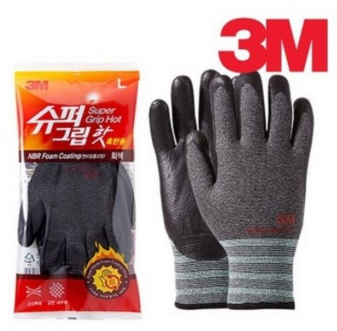쓰리엠 3M 슈퍼그립 핫 HOT 겨울용 혹한기 기모 방한 코팅장갑 작업장갑, 10개, 그레이 L