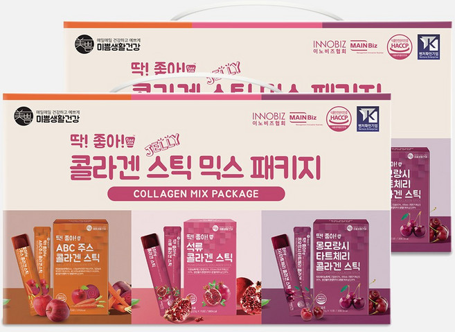 미쁨생활건강 딱좋아 콜라겐 스틱 믹스 패키지 석류 20g x 15p + 타트체리 20g x 15p + ABC주스 20g x 15p 세트, 900g, 2세트