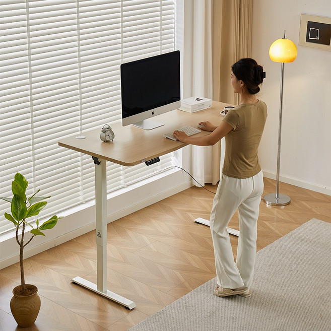 아우스 원목 FJ03 간편조립 전동 모션데스크 전동책상 높낮이조절책상 스탠딩책상 1000 1200 1400 1600, 내추럴 상판+화이트 프레임