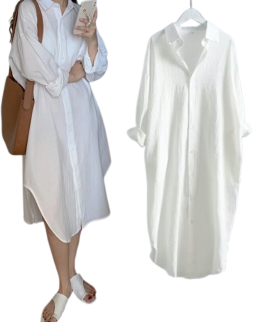 해피인뉴 깔끔한 여성 롱 셔츠 원피스 루즈핏 맥시