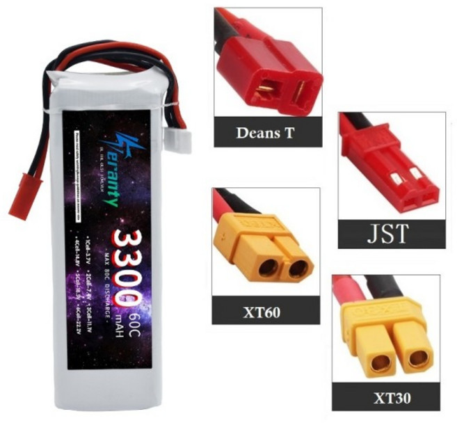 RC 비행기 쿼드콥터 레이싱 카 리모컨 드론용 리포 배터리 4WD 예비 부품 XT60 11.1V 3300mAh 3S, 01 60C, 12 3PCS Battery-JST