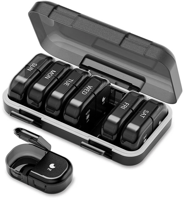 조빈니타 완벽 밀폐 일주일 약통, 블랙 2칸, 1개 - 쿠팡