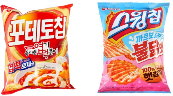 농심 포테토칩 엽떡로제 + 오리온 스윙칩 까르보나라불닭맛, 3개, 엽떡로제맛 + 까르보나라불닭맛