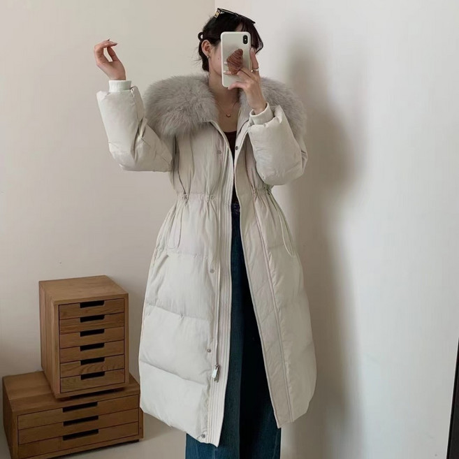 휠렉스 여성 거위털 허리스트링 퍼카라 롱 패딩 겨울 아우터 JT306