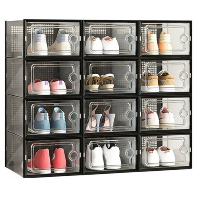 신발 정리 수납박스 대형 방진 방습 현관 신발장 신발케이스, 12개, 블랙