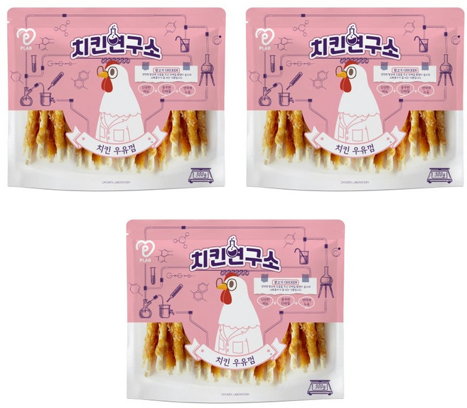 피랩 치킨연구소 강아지 간식, 치킨 우유껌, 300g, 3개
