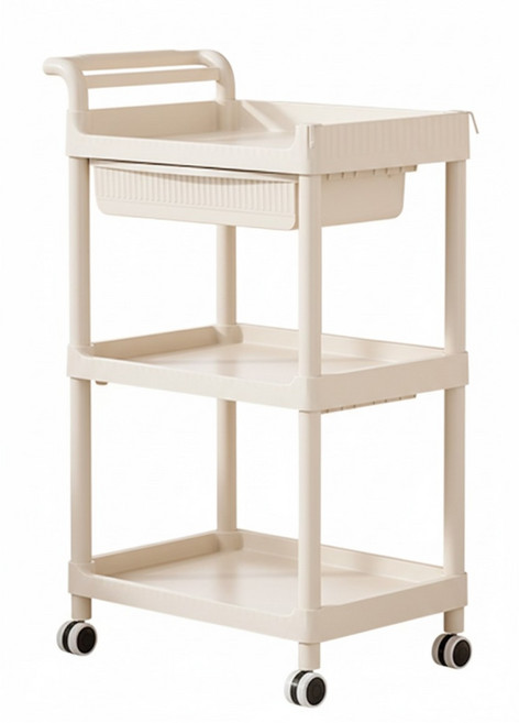 투윅스 미용 카트 수납 리어카 미용사 손수레 선반 트롤리 수납장 다용도 캐리어 작업대 왜건, 크림화이트