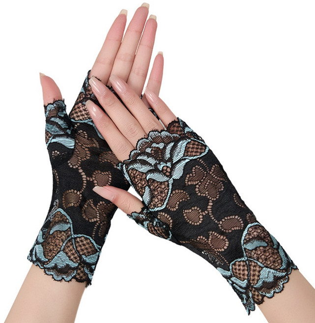 1/2set 구성 여성 블랙 배색 레이스 반장갑 운전 망사 반토시 햇빛 차단