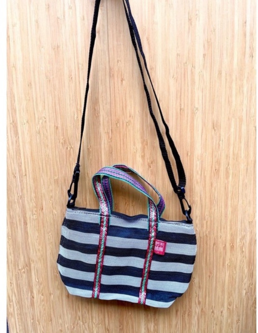 竹木造咖 茄芷小背包 環保復古手提側背包 台灣LV 阿嬤市場袋, 黑白色（小）, 黑白色