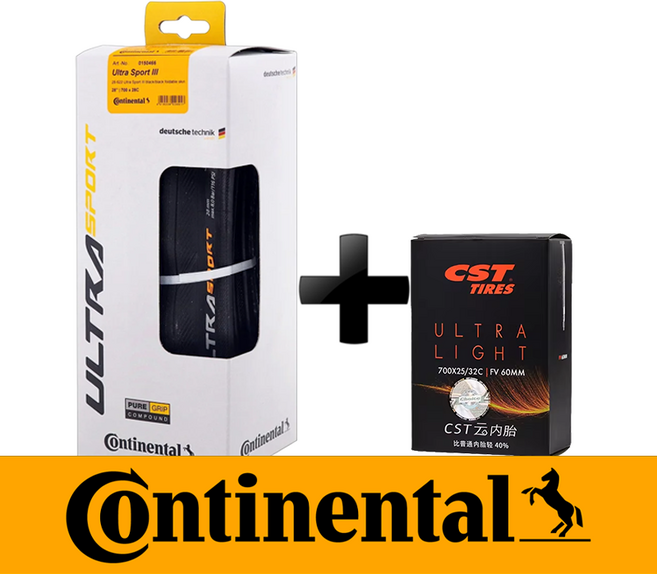 컨티넨탈 울트라스포츠 3 자전거 로드 타이어 700 X 28C 블랙 + 이너 튜브, 1개