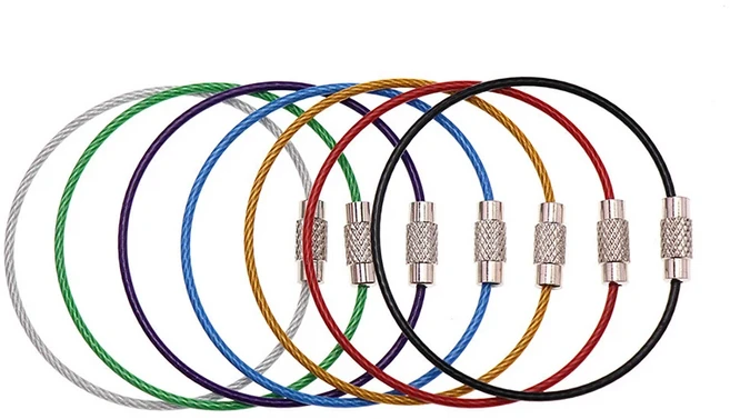 쿠보탄 호신용품 텍티컬펜 사스마타 톤파 스테인레스 스틸 와이어 키체인 케이블 로프 키 홀더 야외 캠핑 자기 방어 생존 키트 EDC 도구 카라비너 키링 5 개, 01 5pcs color random