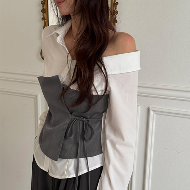 [난닝구]물타르 배색블라우스