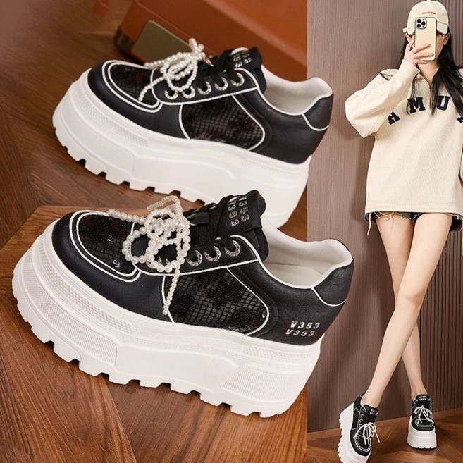 FANSYLI 키높이 운동화 여성 통굽 웨지 운동화 스니커즈 캐주얼 메쉬 레이스 망사 워킹화 여름 런닝화 X2505M17