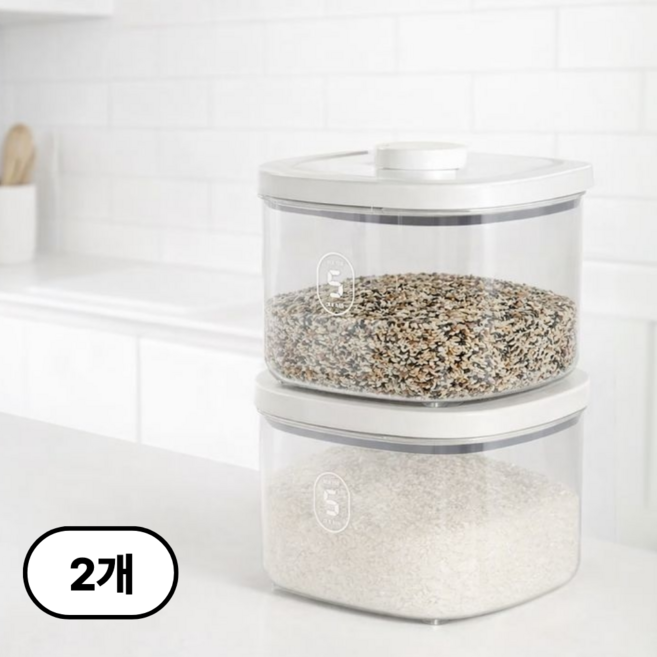 해드니 원터치 진공 쌀통 투명 밀폐 10kg 5kg, 2개