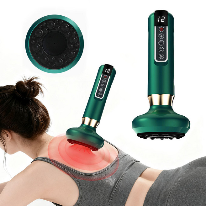 Garrl 전동 괄사기 흡착형 괄사 마사지기 전신 안마기 진공 온열 12단계, 그린