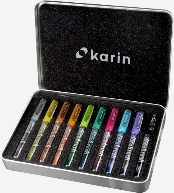 브러쉬펜KARIN DecoBrush Metallic 10개 세트 Karin 투명 바디 무잉크 시스템 2.4ml, 한개옵션0