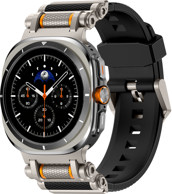 FALANDO 갤럭시워치8 울트라 2025 티타늄 메탈 스트랩 실리콘 시계줄 스포츠 밴드 호환 47mm, 티타늄 블랙