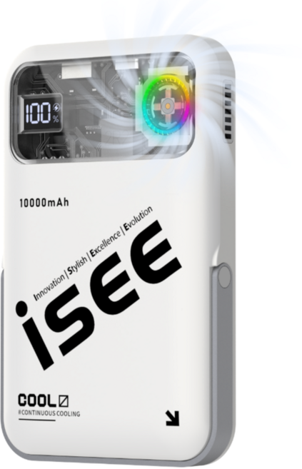 isee 아이시10000mAh 쿨링 맥세이프 터보 냉각팬 거치대 무선고속충전 보조배터리, 화이트