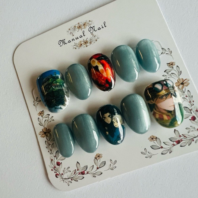 Manual Nail 霍爾的移動城堡 短圓款 美甲貼片, 1個, M