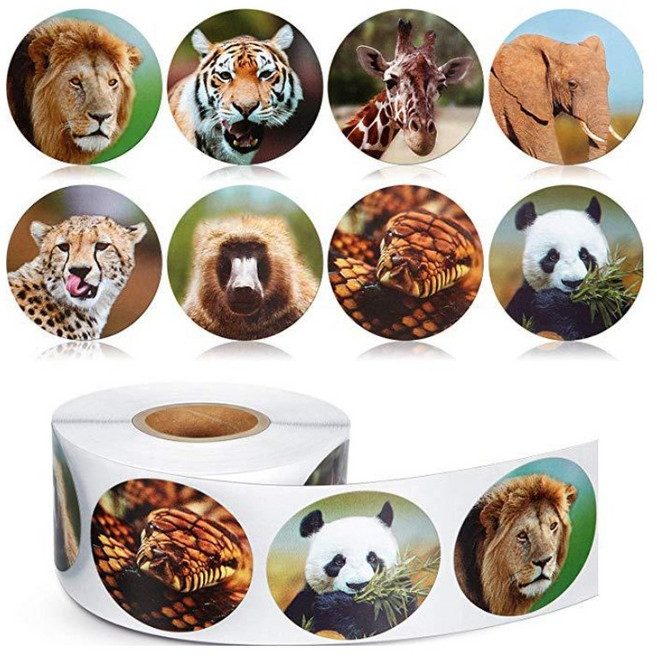 500매입 8종 동물 원형 스티커, 1세트, 혼합(S6129) 500매