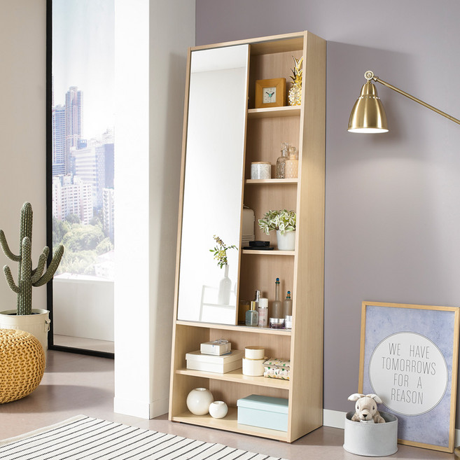 데코라인 루틴 전신거울 화장대 슬라이딩 수납장, 아카시아