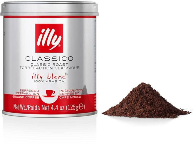 Illy 그라운드 커피 에스프레소 - 100% 아라비카 커피 그라운드 - Classico 미디엄 로스트 - 캐러멜 오렌지 블로썸 및 자스민 노트 - 풍부한 아로마 프로파일 -, 4.4 Ounce (Pack of 1)