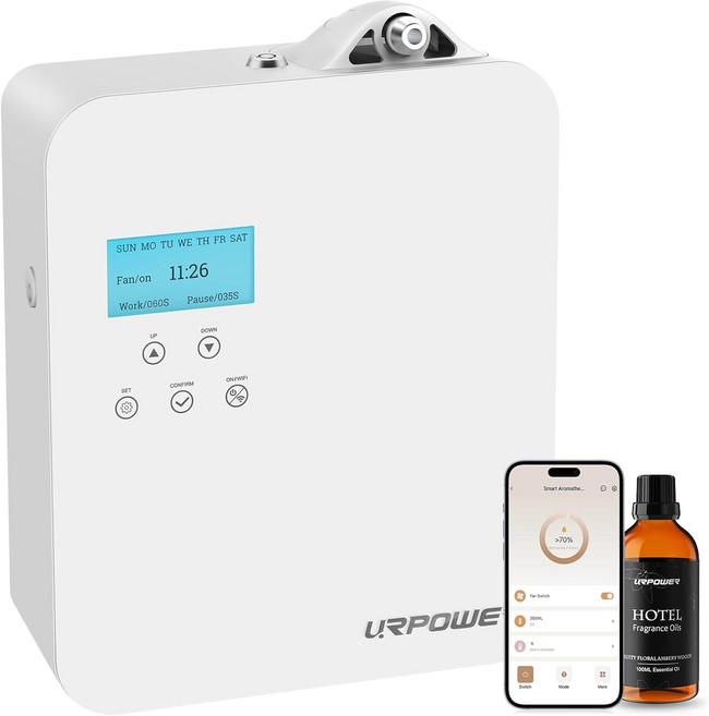 URPOWER 300ML 워터리스 향 에센셜 오일 디퓨저 - 가정 및 호텔 HVAC 아로마테라피 에어 사무실용 스마트 기계APP 제어, White, RITZ-CARLTON style