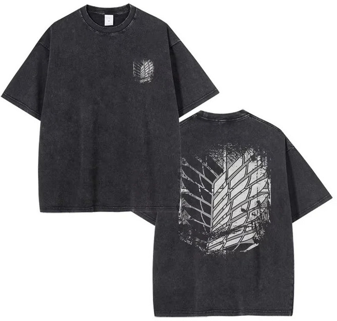 코튼 면 진격의거인 레트로 조사병단 반팔 티셔츠 블랙 날개 빅사이즈 3XL 홍스터치