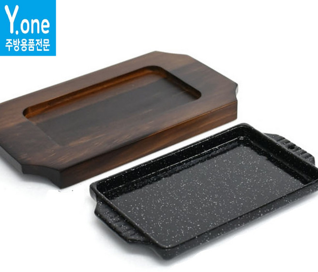KI 맥반석코팅 주물 무쇠팬 [나무받침포함] 인덕션가능 장어 콘치즈 철판요리 스테이크팬, 1세트, 무쇠주물팬+목판세트