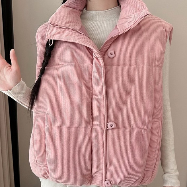 立領燈芯絨鋪棉背心