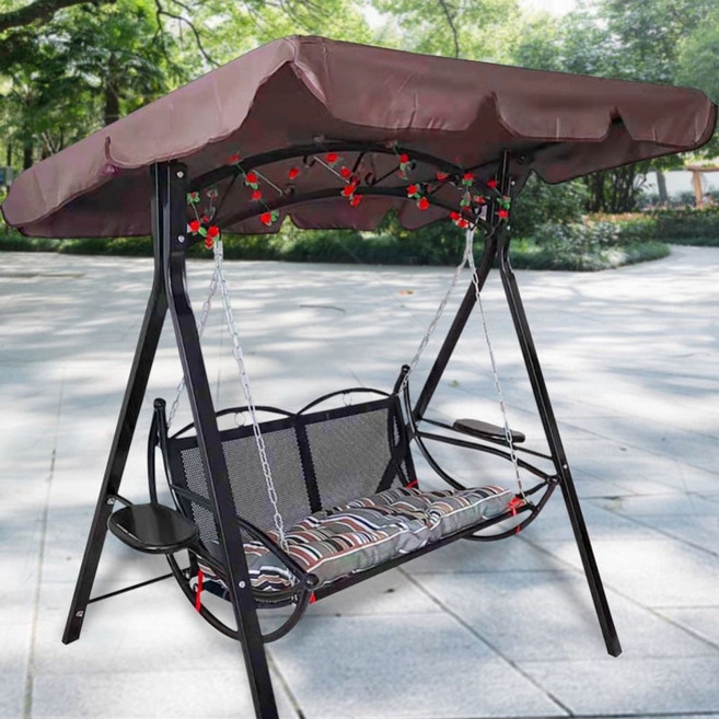 흔들 그네 의자 팬션 마당 기본 카페 포함 쿠션 꽃장식 철제 정원 블랙, 판타지 블랙 스윙+쿠션 선쉐이드