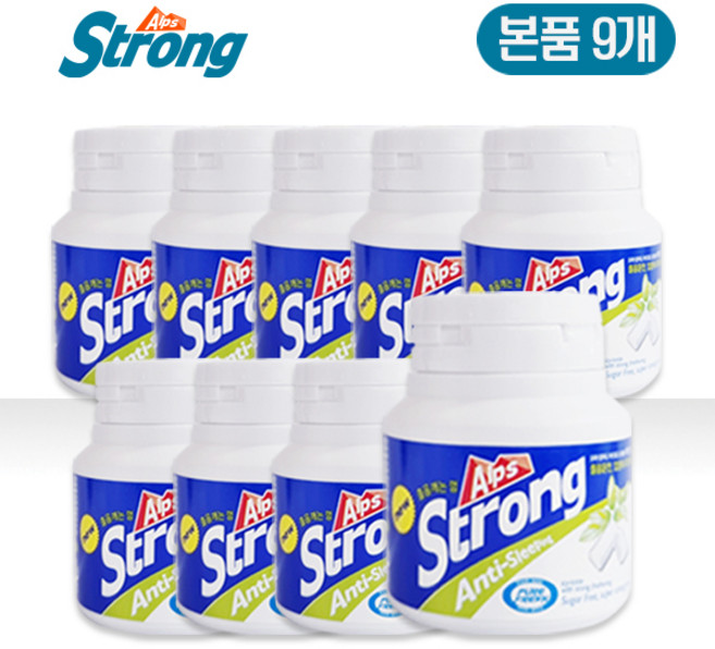 알프스스트롱 잠깨는 무설탕 졸음 방지 껌 본품 9통 : 금연껌 졸음껌 운전껌 허브껌 스위스, 9개, 54g