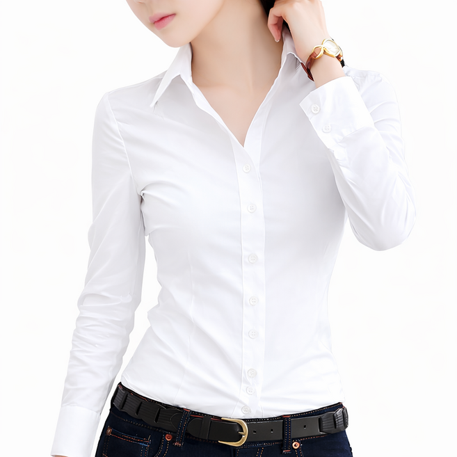 로로스키니 여성 화이트 슬림형 셔츠 캐주얼 정장 블라우스 남방 LS0631