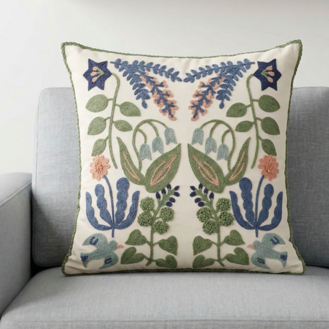그로스엘 국산솜포함 고급자수 소파쿠션, 은방울꽃