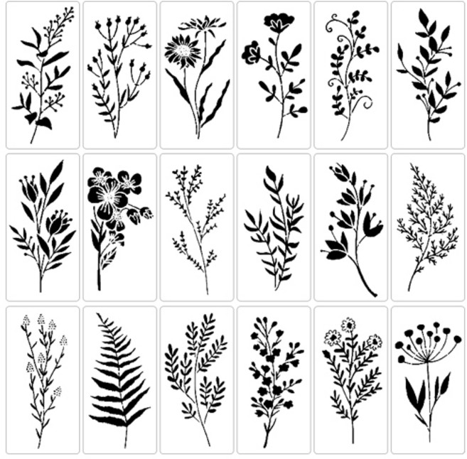 (주)아트인 식물 스텐실본 세트(9매/12매/18매/24매/50매) 일러스트도안(나뭇잎 꽃 들꽃), 24매 세트, 1개