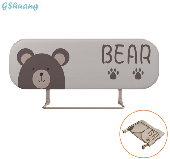 GShuang 접이식 침대가드 작은 곰 높이조절 휴대용 침대가드레일, 그레이