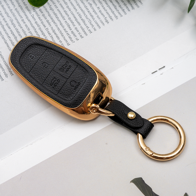 바이어블 현대 소나타 DN8 더 뉴 그랜저 넥쏘 호환 TPU 스마트키 가죽 TPU 케이스 키링 키홀더, 5버튼 TL27, 블랙